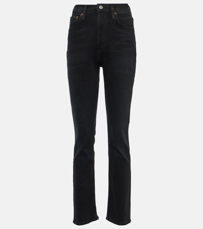 Shop Agolde Freya High-rise Slim Jeans In Black