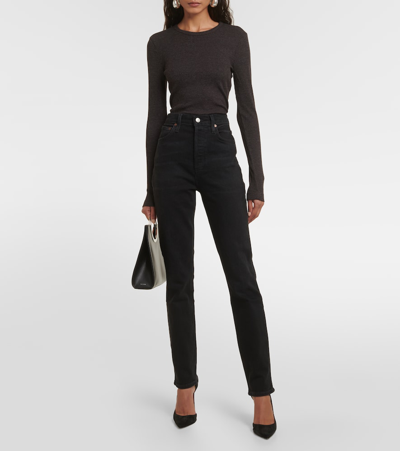 Shop Agolde Freya High-rise Slim Jeans In Black