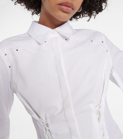 Marine Serre Household Lace-trimmed Shirt Dress In White