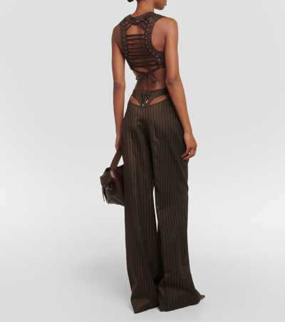 Shop Jean Paul Gaultier Tattoo Flared Wool-blend Wide-leg Pants In Brown