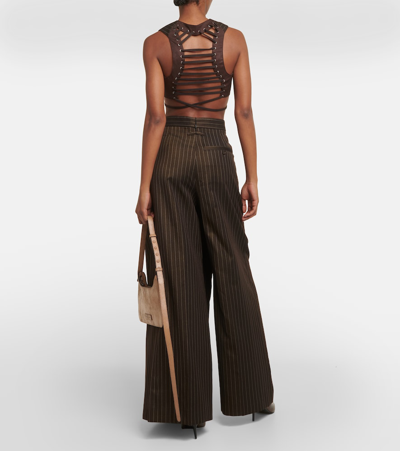 Shop Jean Paul Gaultier Tattoo Pinstripe Wool-blend Maxi Skirt In Brown