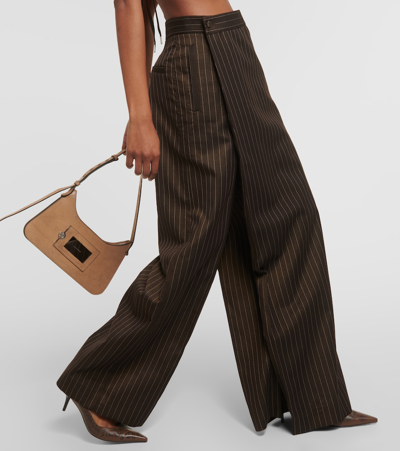 Shop Jean Paul Gaultier Tattoo Pinstripe Wool-blend Maxi Skirt In Brown