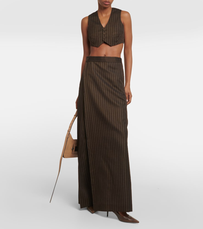 Shop Jean Paul Gaultier Tattoo Pinstripe Wool-blend Maxi Skirt In Brown