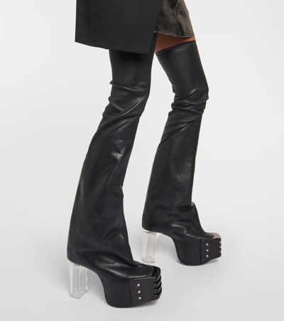 Shop Rick Owens Platform Leather Over-the-knee Boots In Black