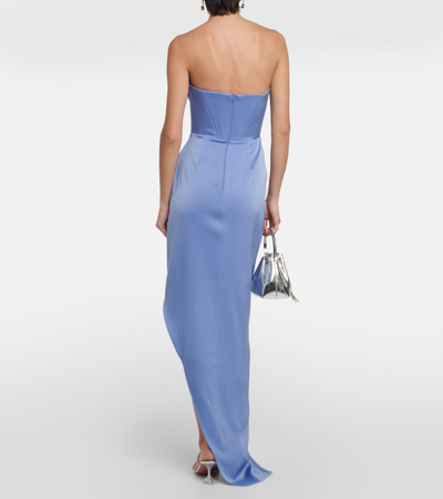 Shop Alex Perry Satin Crêpe Draped Bustier Gown In Blue