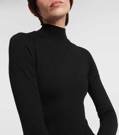 Shop Alaïa High-neck Wool-blend Catsuit In Black