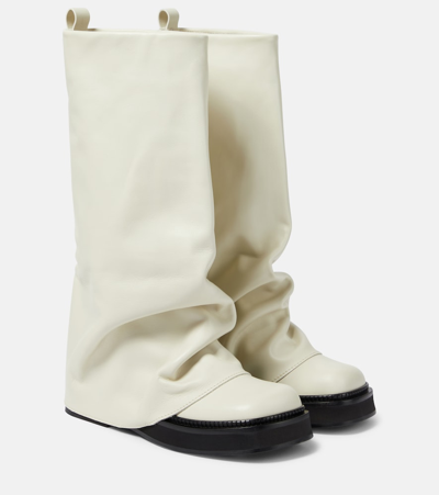 Shop Attico Robin Leather Knee-high Combat Boots In White