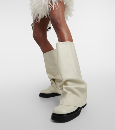 Shop Attico Robin Leather Knee-high Combat Boots In White