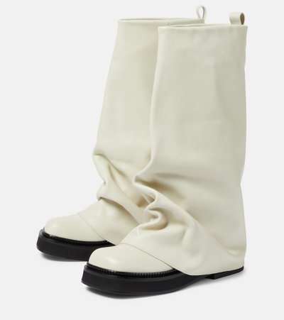 Shop Attico Robin Leather Knee-high Combat Boots In White