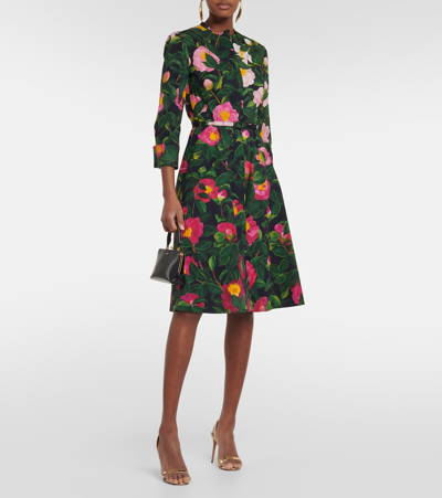 Oscar De La Renta Floral Cotton-blend Shirt Dress In Multicoloured