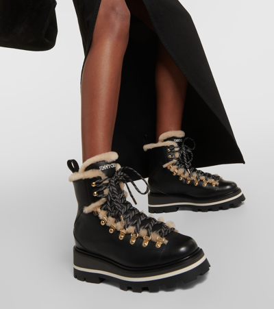 Shop Jimmy Choo Chike Shearling-lined Leather Ankle Boots In Black