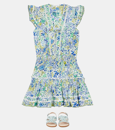 Poupette St Barth Anais Printed Ruffled Dress In Blue