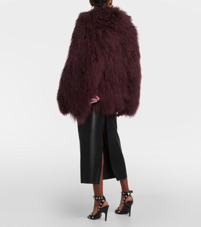 Shop Attico Faux Fur Cropped Coat In Red