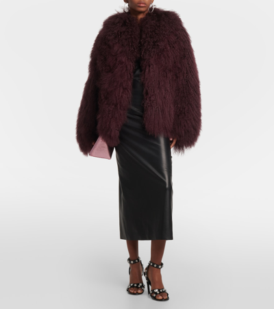 Shop Attico Faux Fur Cropped Coat In Red