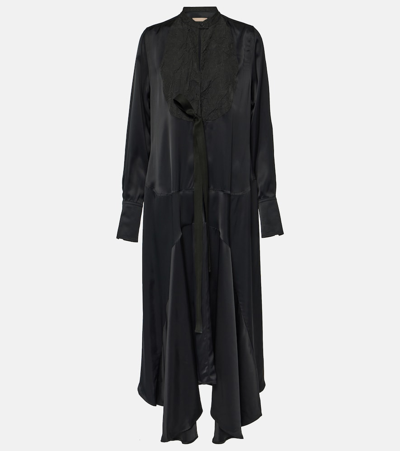 Shop Plan C Asymmetric Pleated Midi Dress In Black