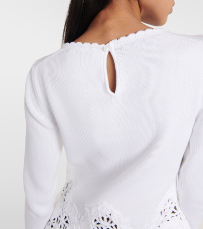 Shop Oscar De La Renta Lace-trimmed Cotton Sweater In White