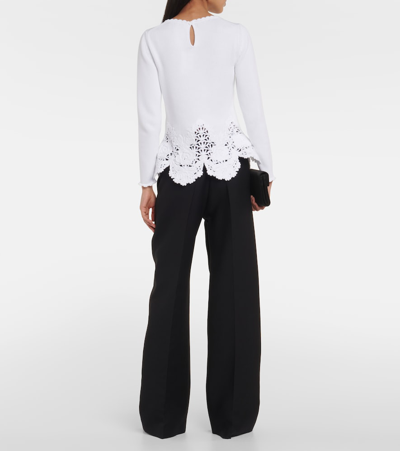 Shop Oscar De La Renta Lace-trimmed Cotton Sweater In White