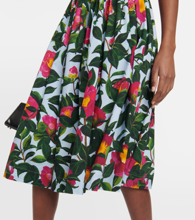Shop Oscar De La Renta Floral Cotton Poplin Midi Dress In Multicoloured