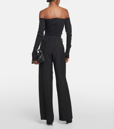 Shop Mugler Circle Off-shoulder Cutout Bodysuit In Black