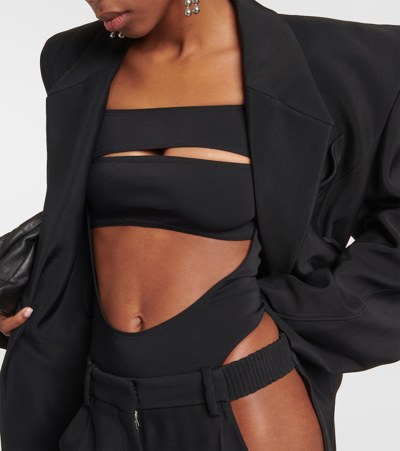 Shop Mugler Circle Off-shoulder Cutout Bodysuit In Black