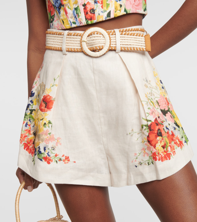 Shop Zimmermann Alight Floral Linen Shorts In Multicoloured