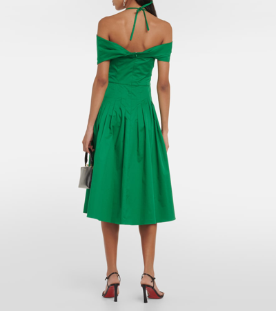 Shop Oscar De La Renta Off-shoulder Silk Midi Dress In Green