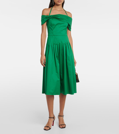 Shop Oscar De La Renta Off-shoulder Silk Midi Dress In Green