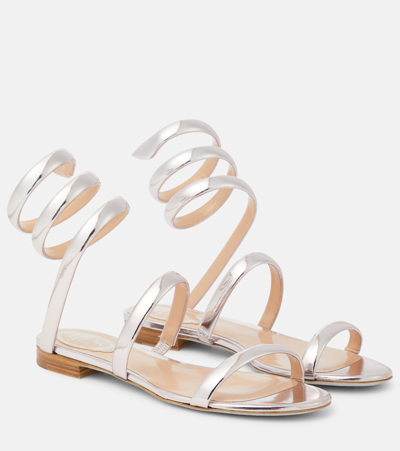 Shop René Caovilla Cleo Mirrored Leather Sandals In Silver