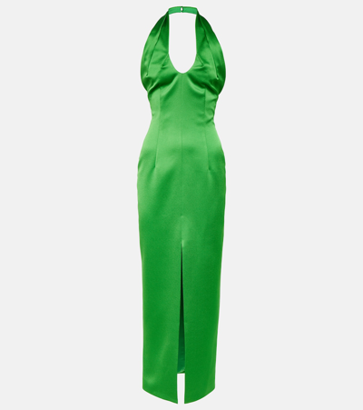 Shop Rasario Halterneck Satin Midi Dress In Green