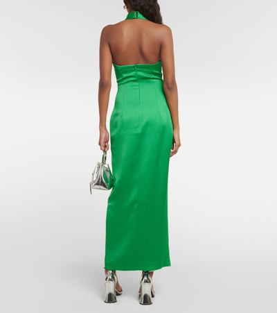 Shop Rasario Halterneck Satin Midi Dress In Green