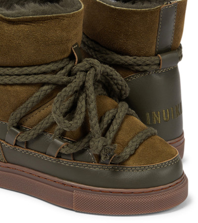 Shop Inuikii Classic Leather-trimmed Suede Snow Boots In Green
