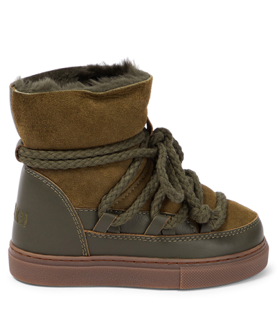 Shop Inuikii Classic Leather-trimmed Suede Snow Boots In Green