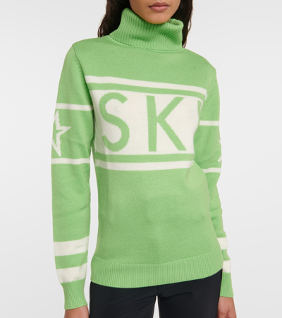 Shop Perfect Moment Schild Intarsia Wool Sweater In Green