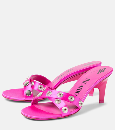 Shop Attico Cosmo 60 Studded Satin Sandals In Pink