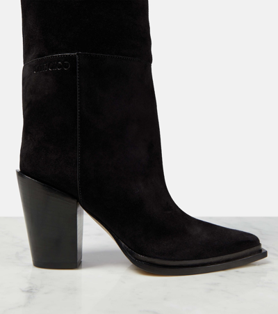 Shop Jimmy Choo Cece 80 Suede Knee-high Boots In Black