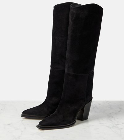 Shop Jimmy Choo Cece 80 Suede Knee-high Boots In Black
