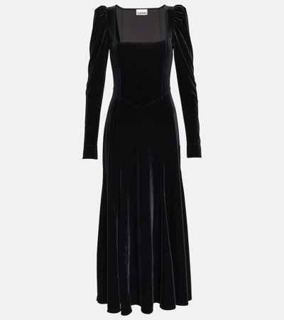 Shop Ganni Velvet Maxi Dress In Black