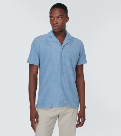 Shop Orlebar Brown Howell Cotton Terry Shirt In Blue