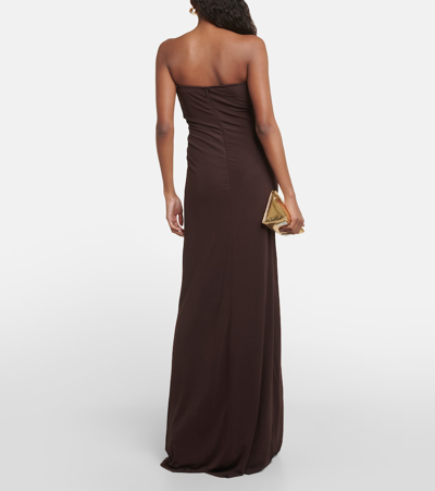 Shop Christopher Esber Arced Palm Strapless Maxi Dress In Brown