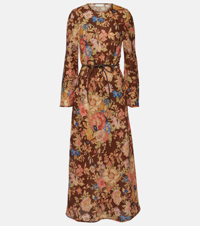 Shop Zimmermann August Floral Linen Maxi Dress In Multicoloured