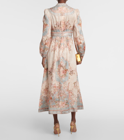 Shop Zimmermann August Printed Linen Midi Dress In Multicoloured