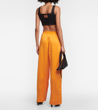 Marine Serre Moon Diamant Jacquard Satin Wide Pants In Brown