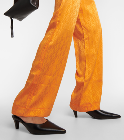 Marine Serre Moon Diamant Jacquard Satin Wide Pants In Brown