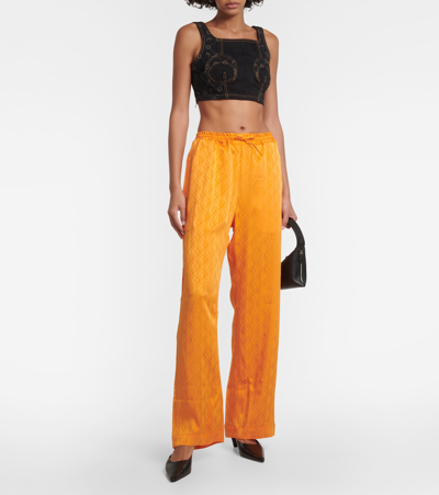 Marine Serre Moon Diamant Jacquard Satin Wide Pants In Brown