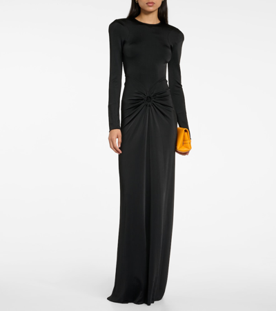 Shop Victoria Beckham Gathered Jersey Maxi Dress In Black