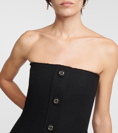 Shop Gucci Strapless Wool-blend Minidress In Black