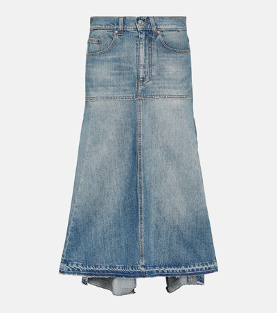 Shop Victoria Beckham Denim Midi Skirt In Blue