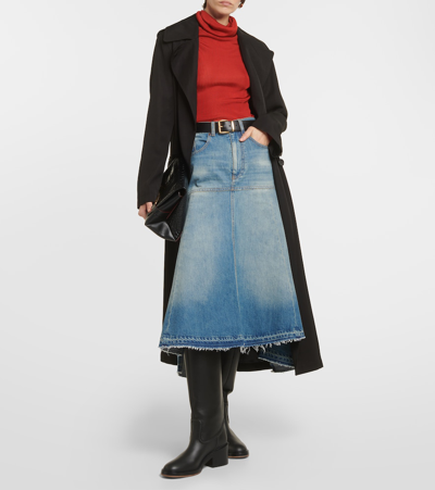 Shop Victoria Beckham Denim Midi Skirt In Blue