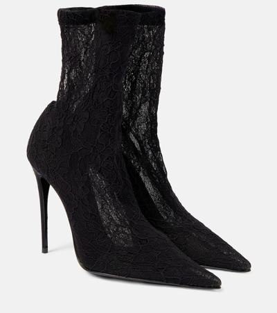 Shop Dolce & Gabbana Lollo Lace And Leather Ankle Boots In Black