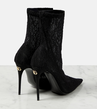 Shop Dolce & Gabbana Lollo Lace And Leather Ankle Boots In Black